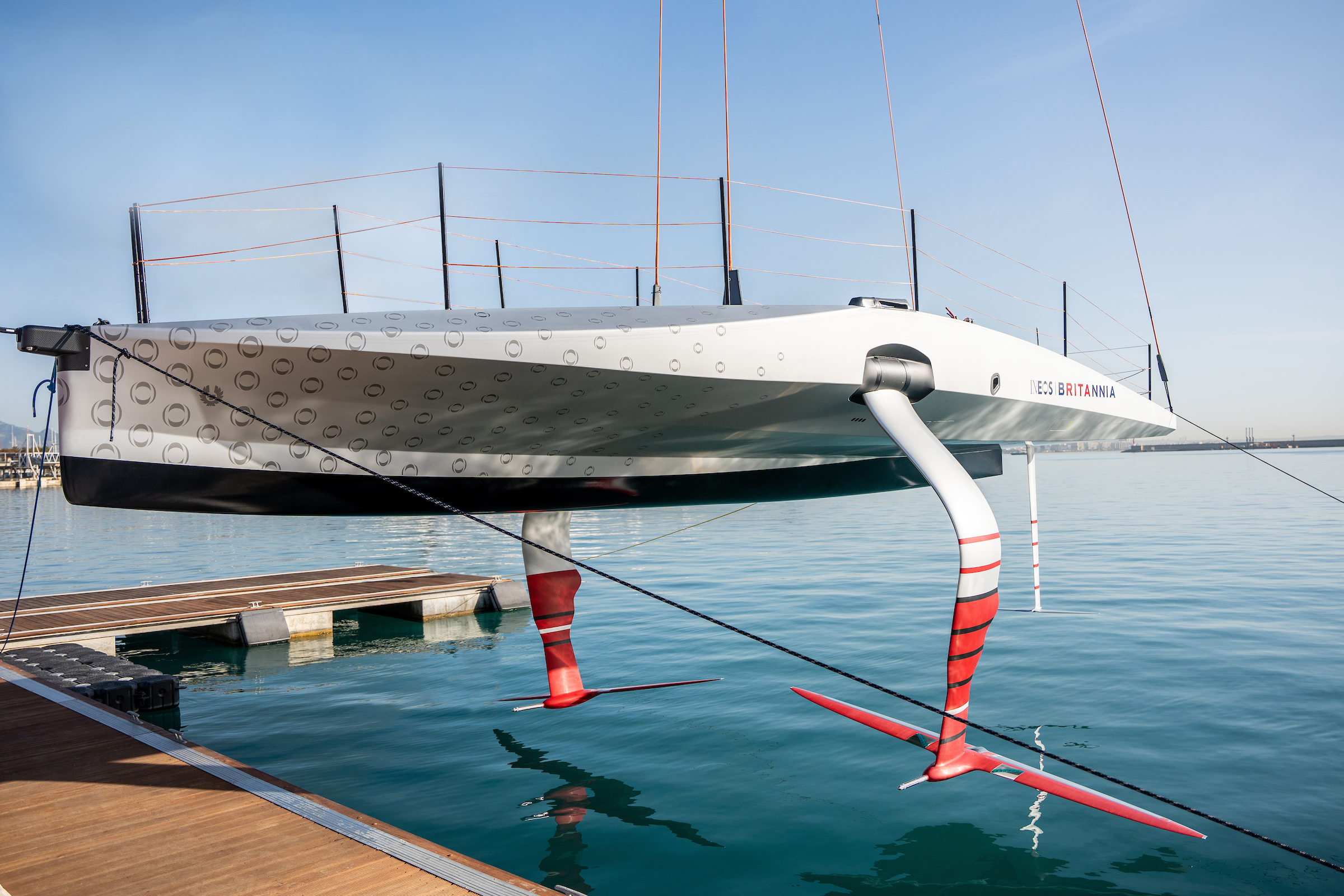 INEOS Britannia's new ‘T6’ test boat revealed from their winter training base in Palma de Mallorca, Spain